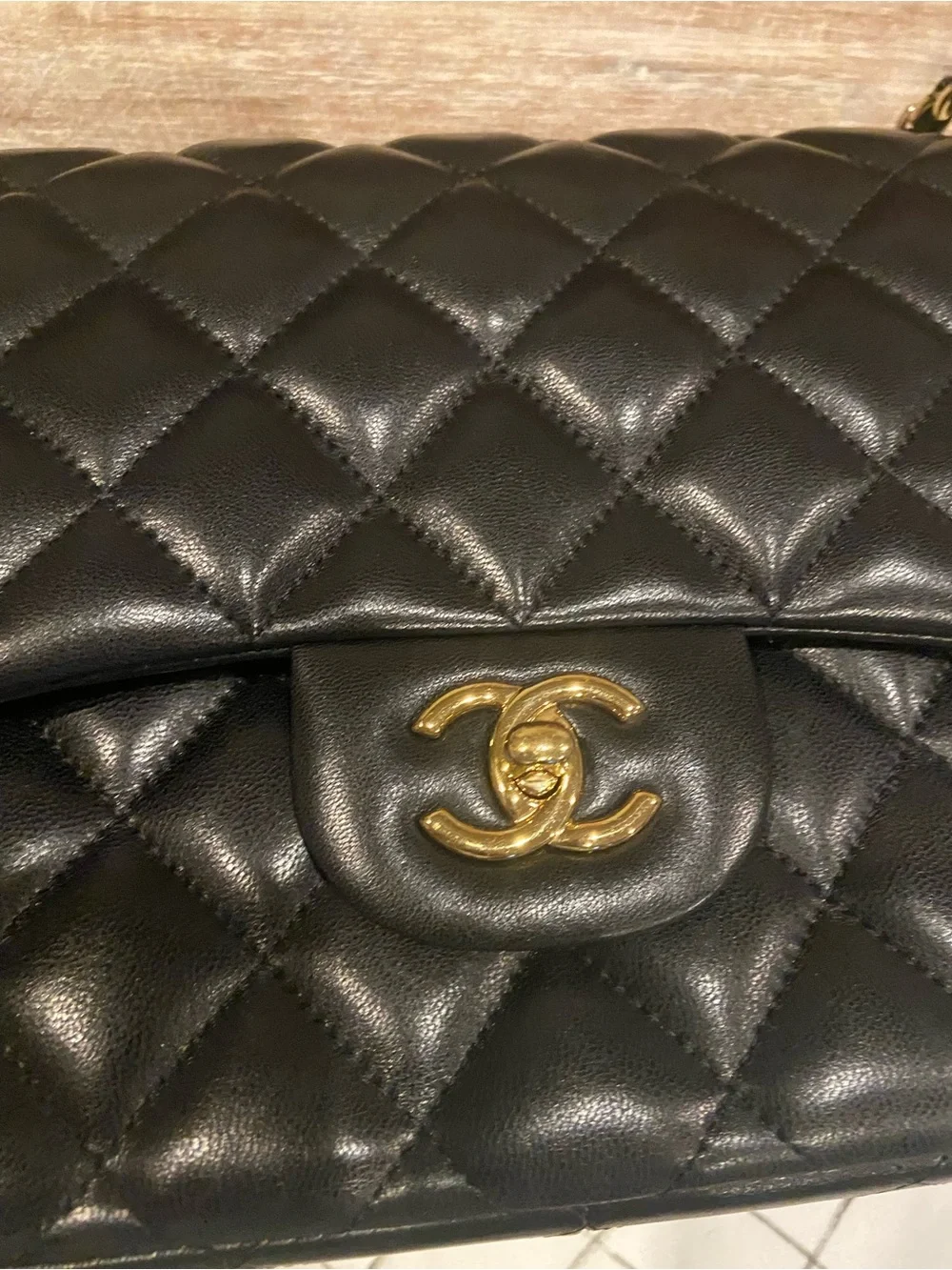 $12600 CHANEL Black Quilted double flap Shoulder Bag with Gold Chain and CC Lock